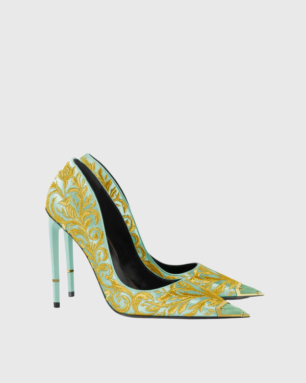 Leia Embroidery Pumps In Green