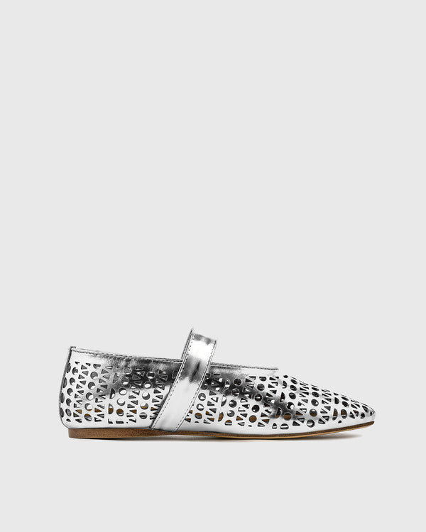 Lia Cutout Leather Ballet Flats In Silver