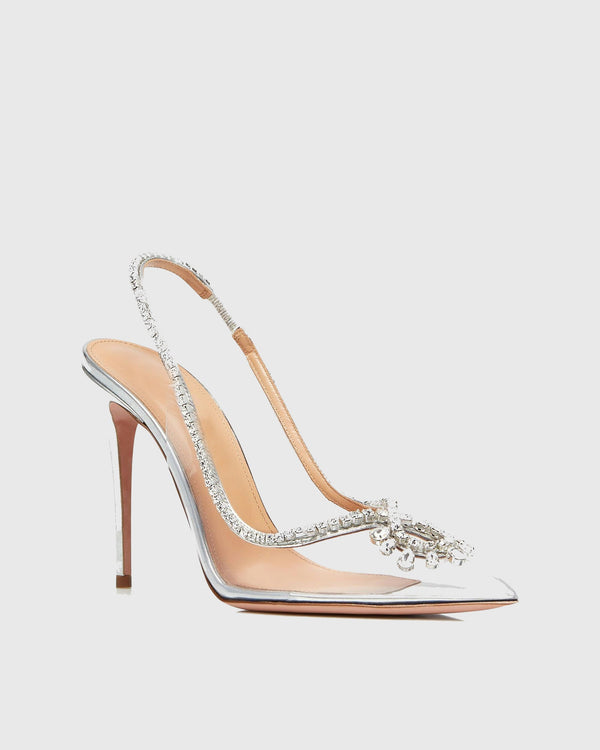 Lido Rhinestone Embellished PVC Slingback Pumps In Silver