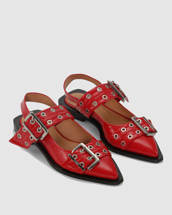 Liliana Buckle Leather Slingback Flats In Red