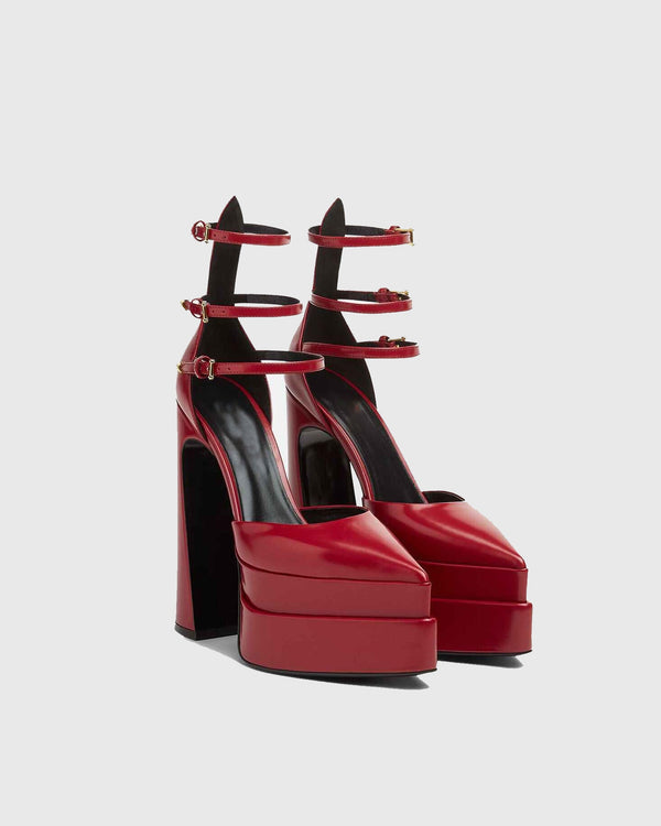 Lilla Leather Ankle Strap Platform Heels In Red