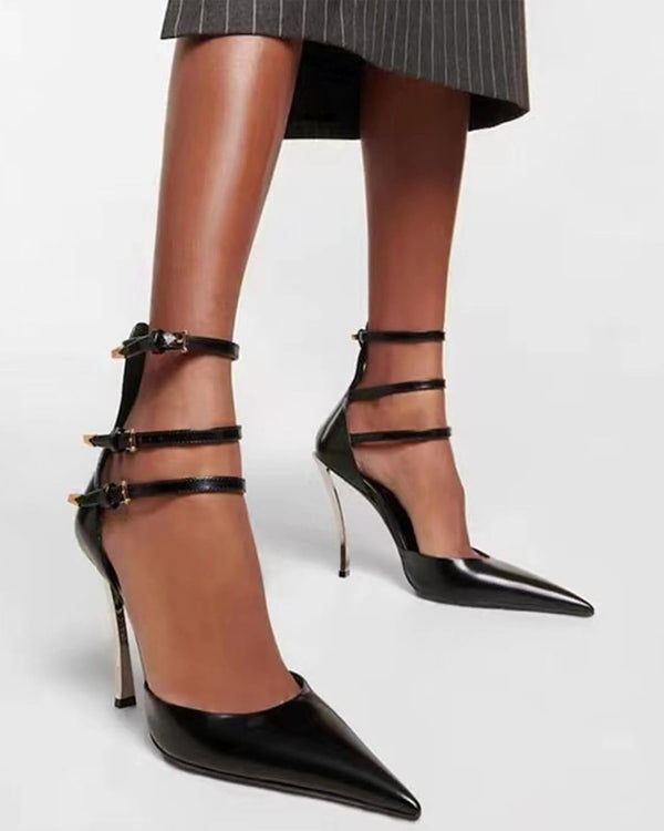 Lilla Leather Ankle Strap Pumps In Black