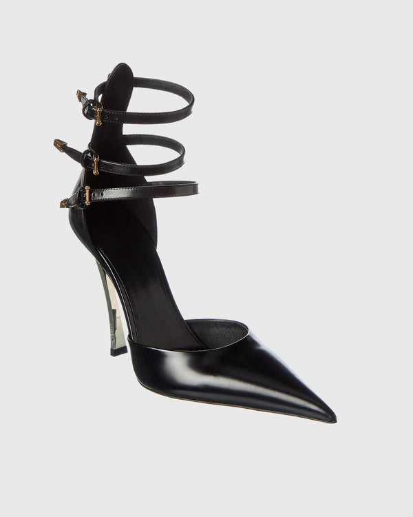 Lilla Leather Ankle Strap Pumps In Black