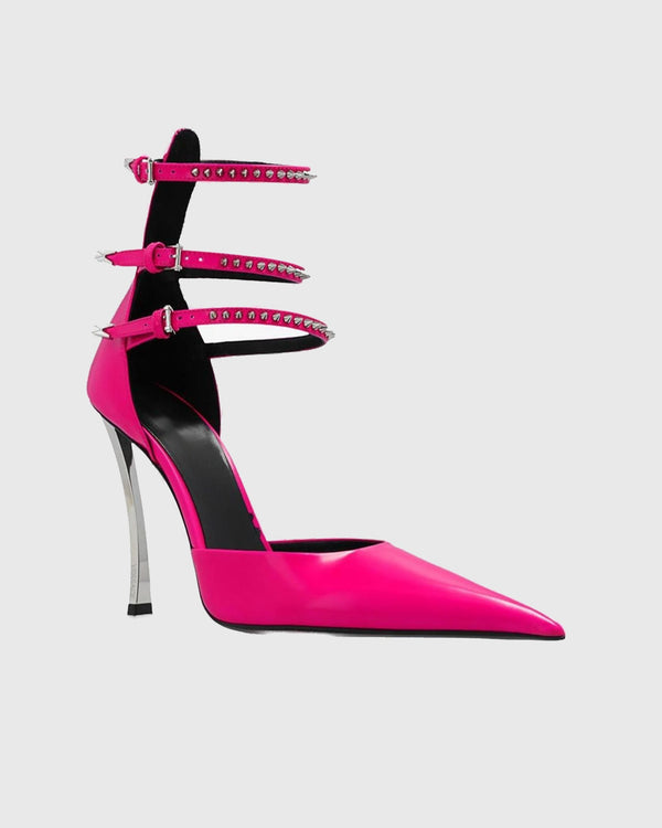 Lilla Leather Rivet Ankle Strap Pumps In Pink