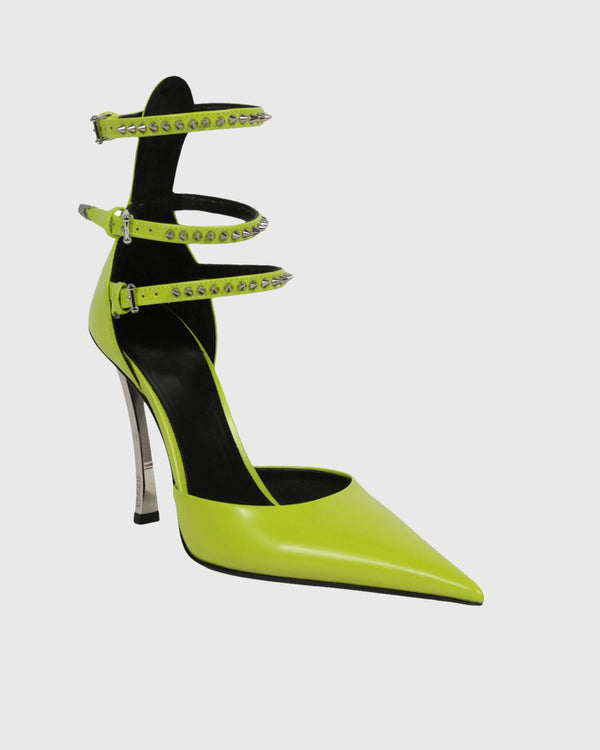 Lilla Leather Rivet Ankle Strap Pumps In Yellow