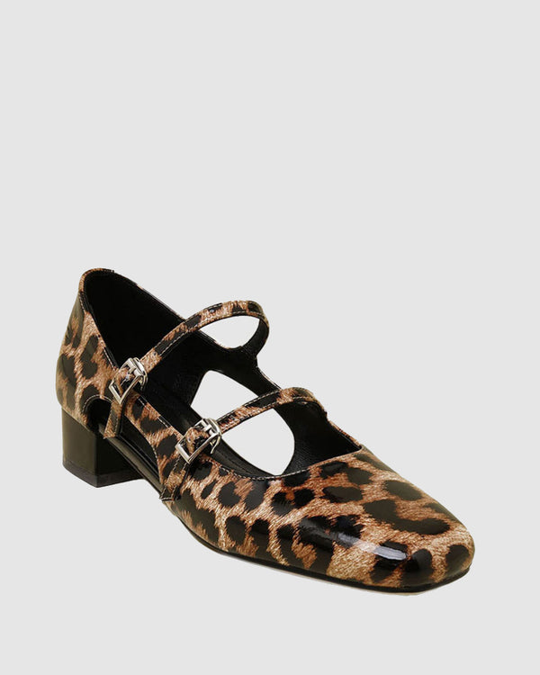 Linda Leopard Print Double Buckle Ballet Flats
