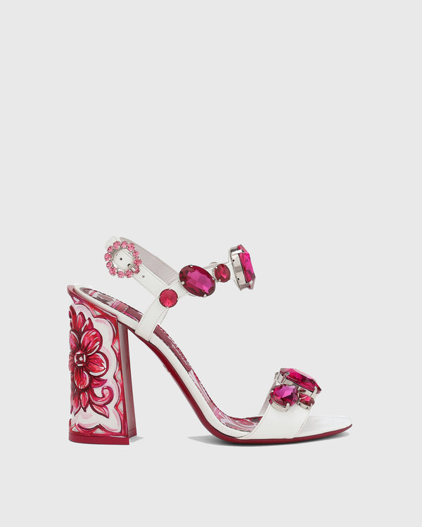 Loreto Flower Print Rhinestone Sandals In Pink