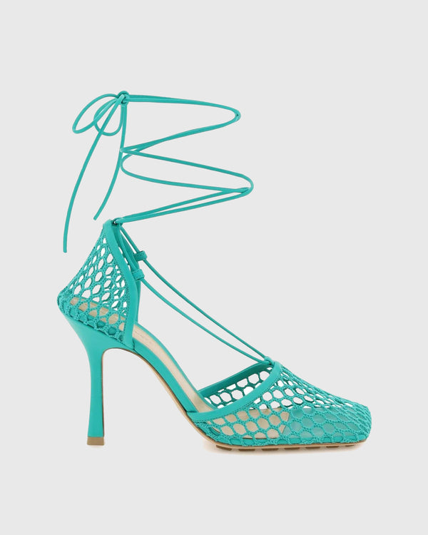 Luca Fishnet Lace up Pumps In Green