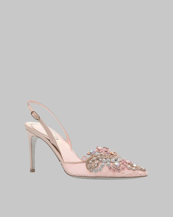 Lylah Rhinestone Embellished Slingback Pumps Pink