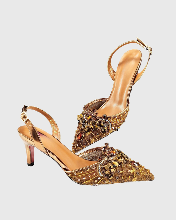 Lylah Rhinestone Slingback Pumps In Brown