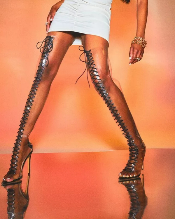 Lyric Lace Up Pvc Over The Knee Boots