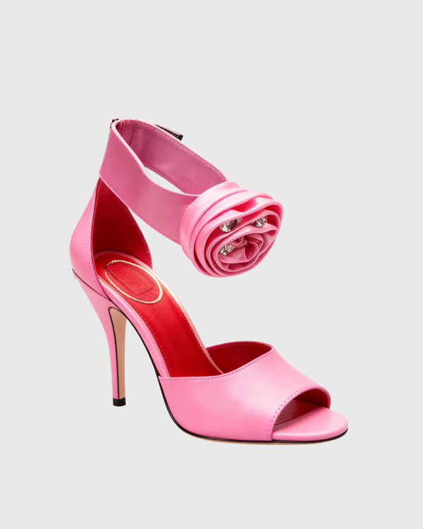 Mae Rhinestone Flower Strap Pumps In Hot Pink
