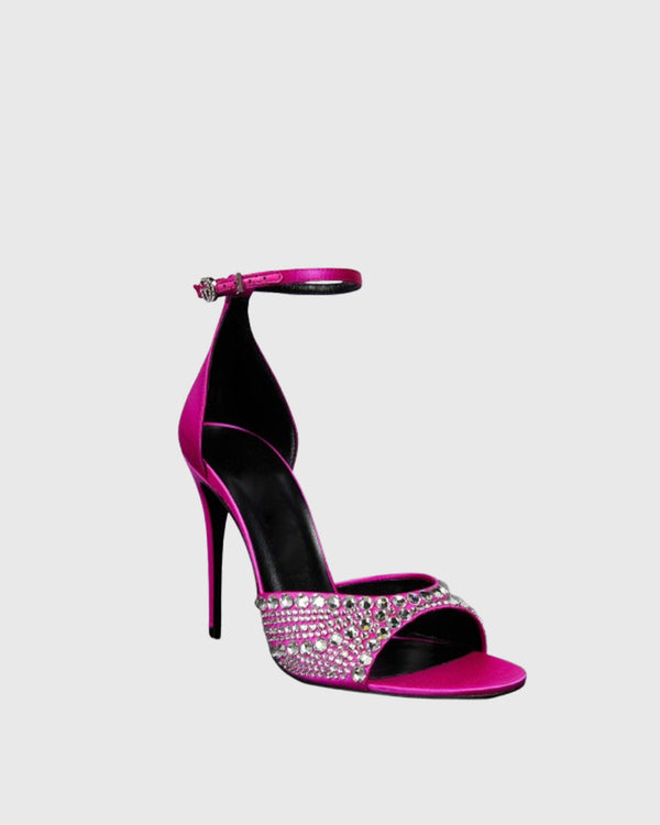 Mara Rhinestone Satin Strap Sandals In Pink