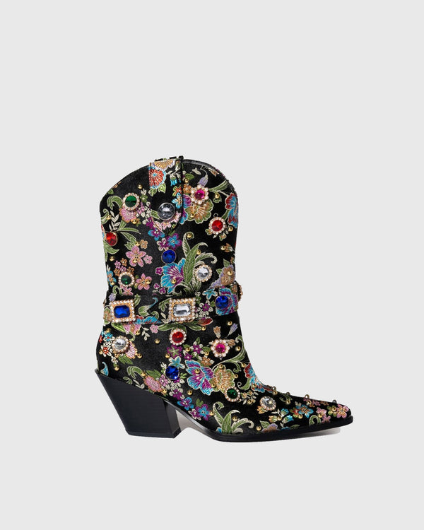 Mariapia Vintage Rhinestone Embroidery Ankle Boots