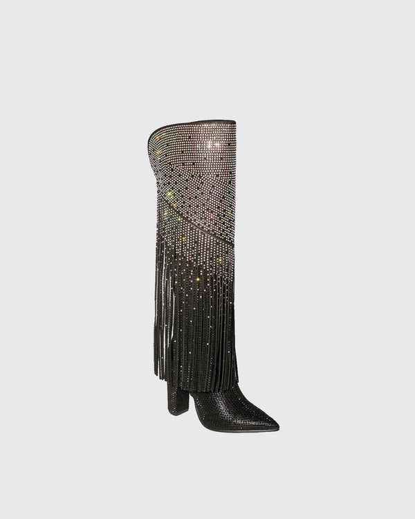 Marica Starry Rhinestone Fringe Knee High Boots