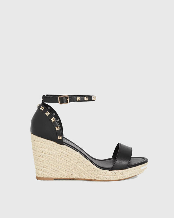 Mariella Rivet Strap Wedge Sandals In Black