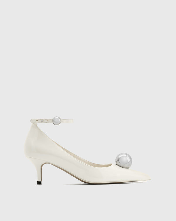 Marina Metal Ball Strap Pumps In White