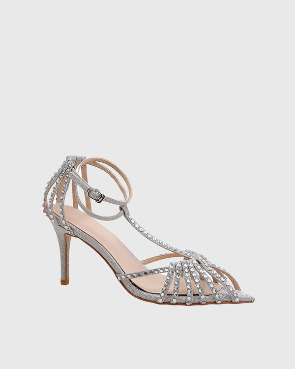 Marzia Rhinestone Cutout Sparkle Strap Sandals In Silver