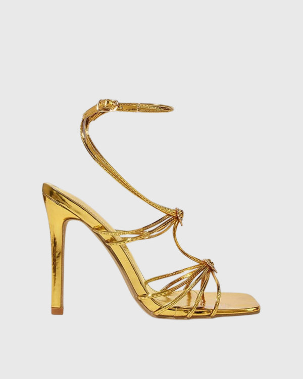 Maura Crystal Heart Lace Up Sandals In Gold