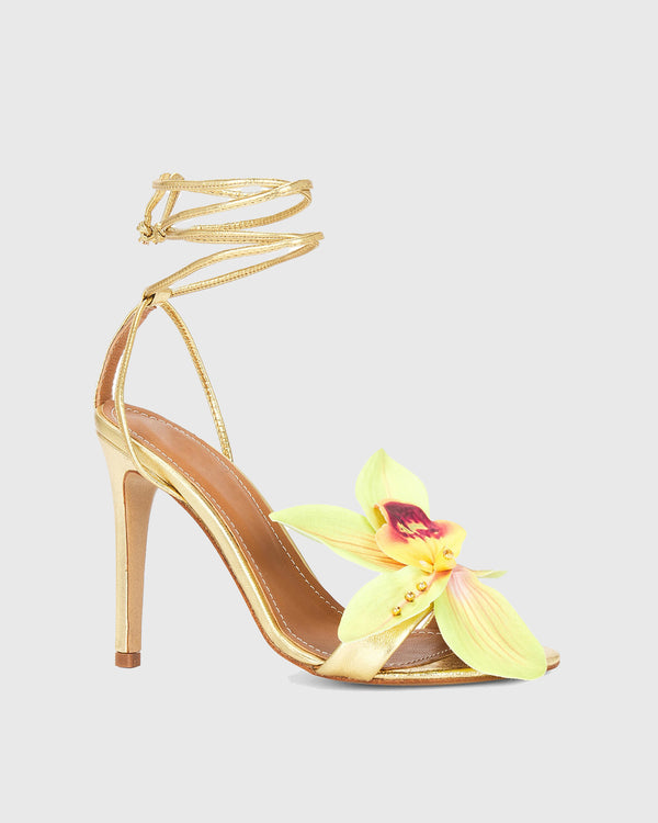 Maurizia Flower Lace up Sandals In Yellow