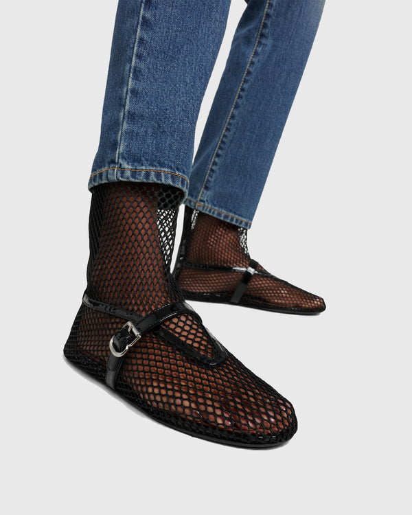 Mia Fishnet Leather Ankle Boots