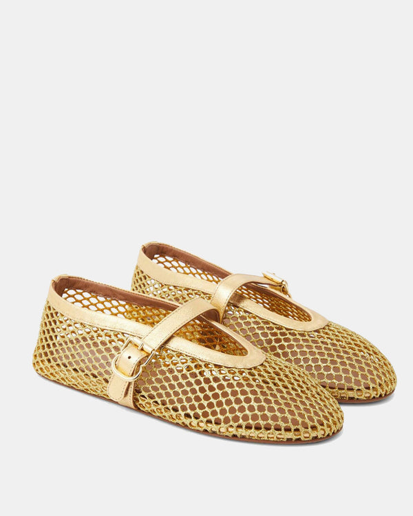 Mia Sparkle Fishnet Ballet Flats In Gold