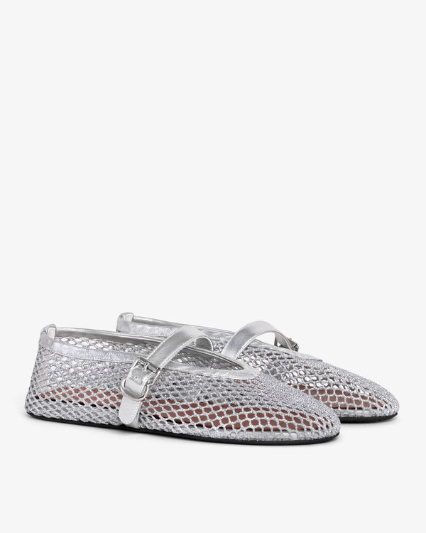 Mia Sparkle Fishnet Ballet Flats In Silver