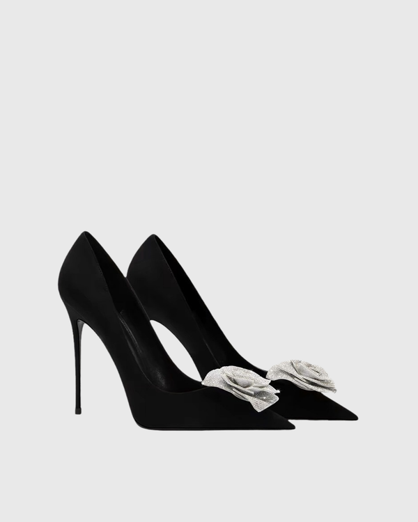 Millie Rhinestone Flower Velvet Pumps
