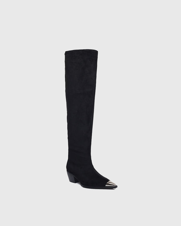 Mirta Metal Toe Velvet Knee High Boots In Black