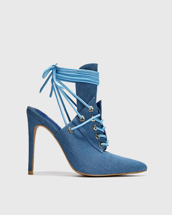 Natale Deck Lace Up Mules In Blue