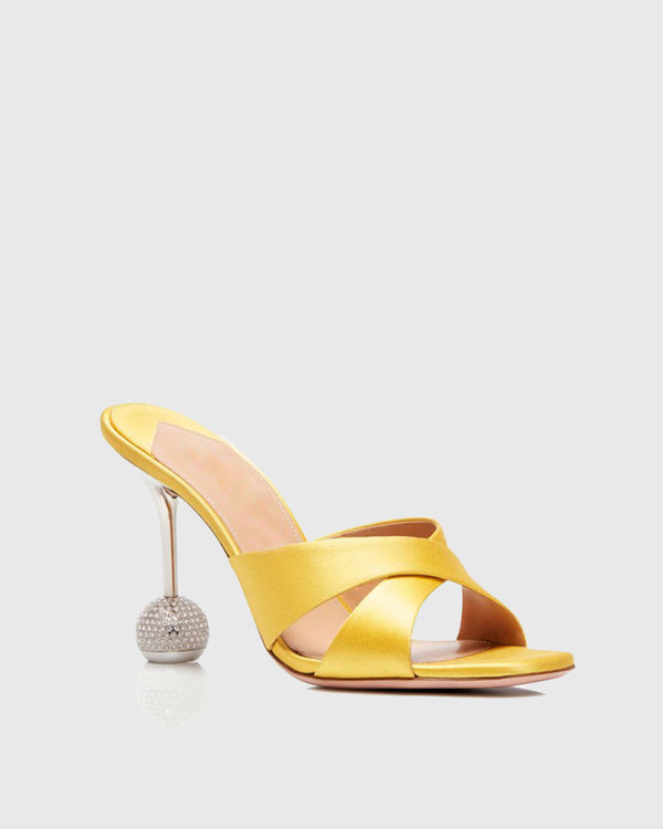 Natalina Cross Heterotypic Heel Slippers In Yellow