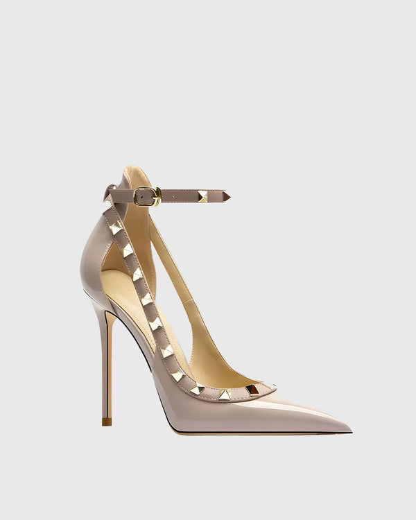 Nella Rivet Embellished Strap Pumps In Pink