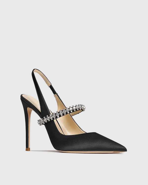 Nerina Rhinestone Satin Slingback Pumps In Black