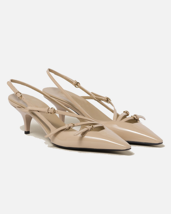 Gilda Buckles Leather Slingback Kitten Heels In Apricot