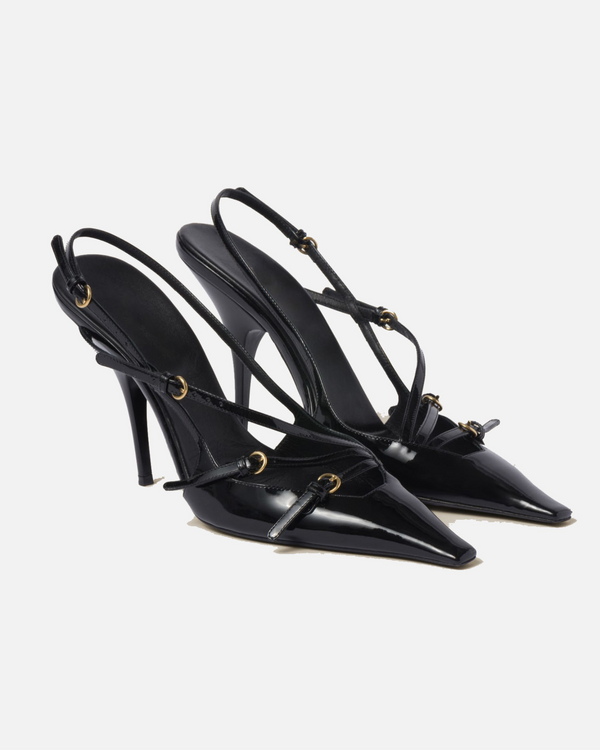 Gilda Buckles Leather Slingback Pumps In Black