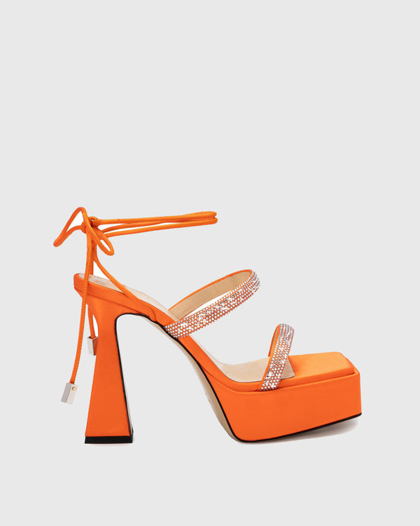 Noemi Crystal Lace Up Platform Sandals In Orange