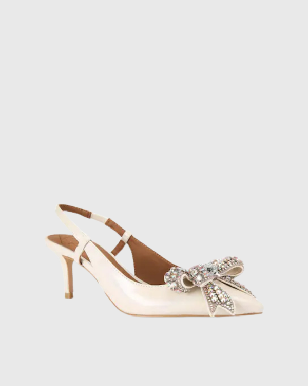 Nolan Diamond Bow Slingback Pumps In White