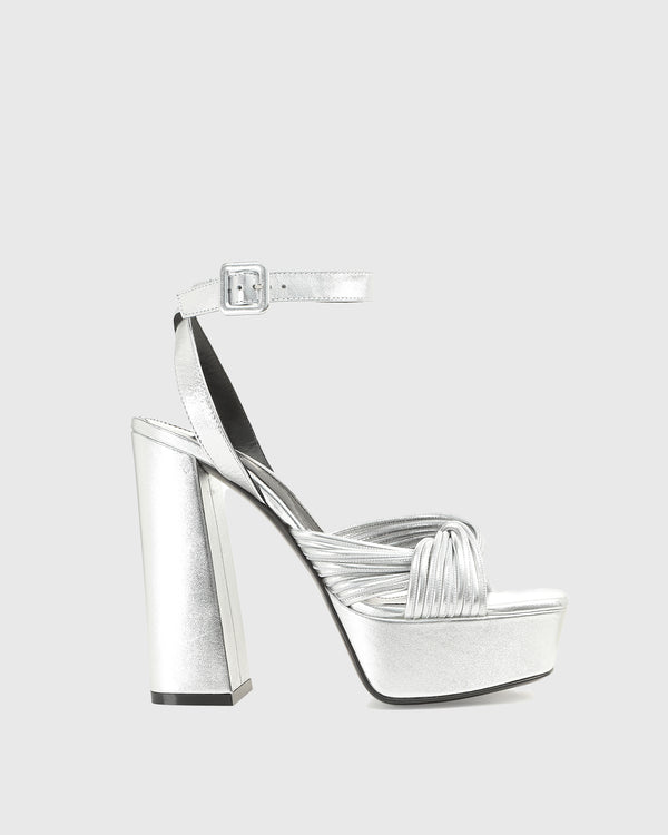 Olga Woven Leather Platform Sandals In Silver