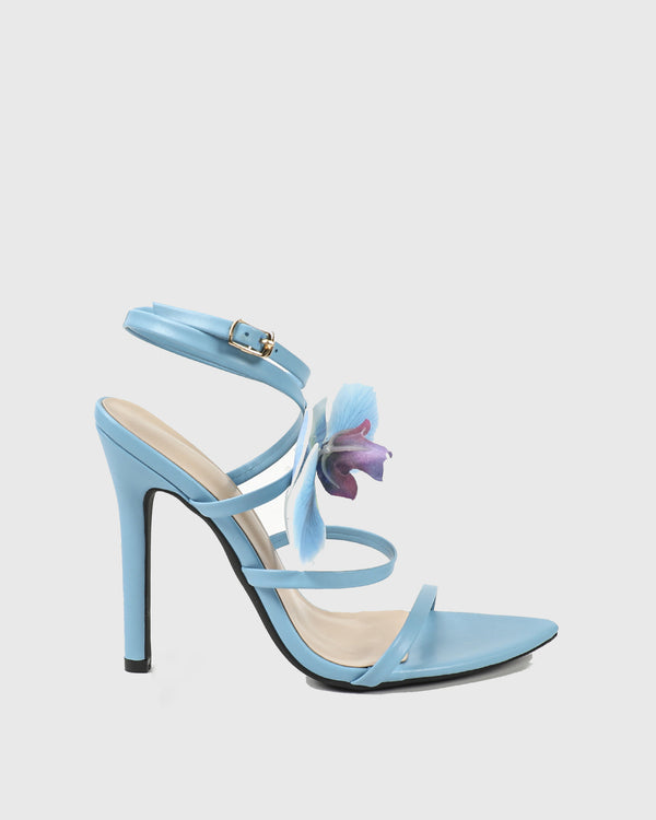 Oria Flower Embellished Cross Strap Sandals In Blue