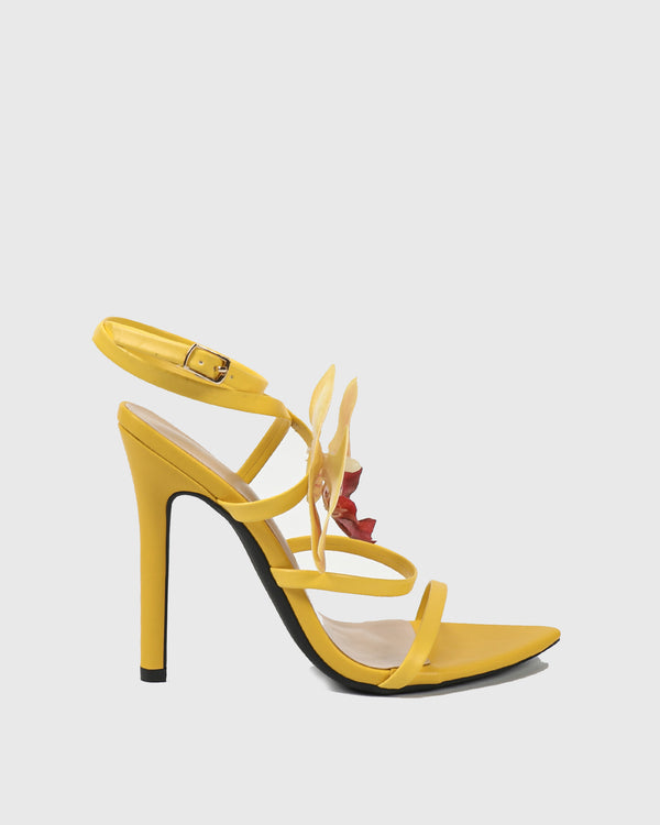 Oria Flower Embellished Cross Strap Sandals In Yellow