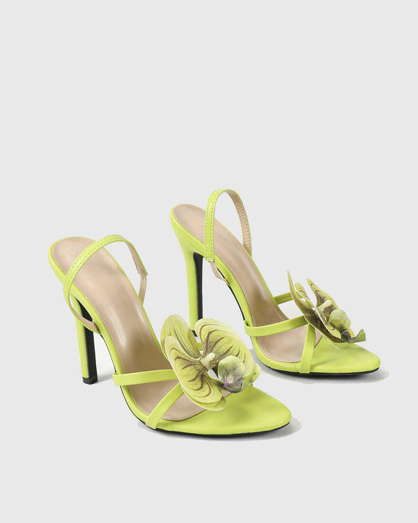 Oria Flower Slingback Sandals In Green