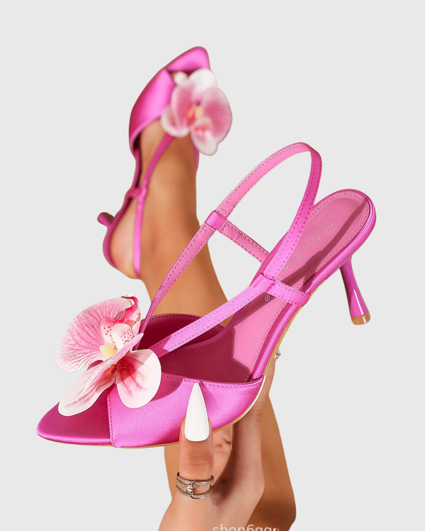 Oria Flower Slingback Sandals In Hot Pink