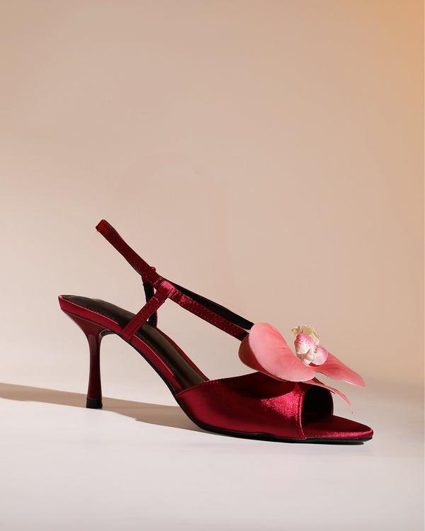 Oria Flower Slingback Sandals In Wine
