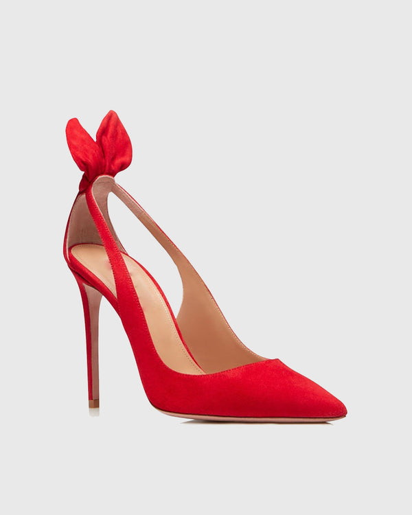 Orsa Bow Tie Velvet Pumps In Red