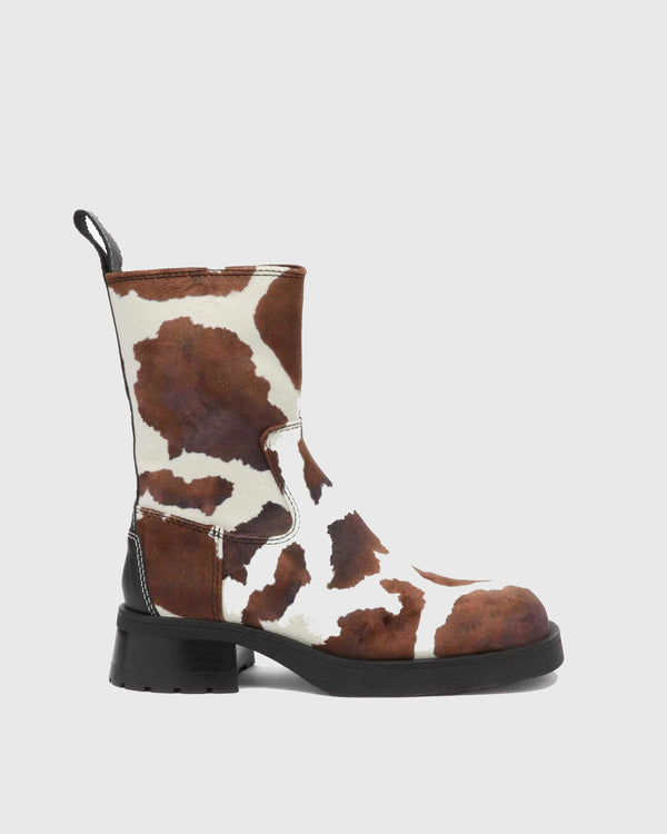 Orsina Cow Print  Ankle Boots In Brown