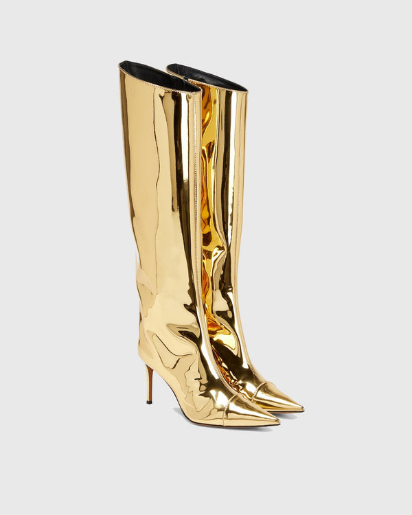 Orsola Metallic Knee High Boots In Gold