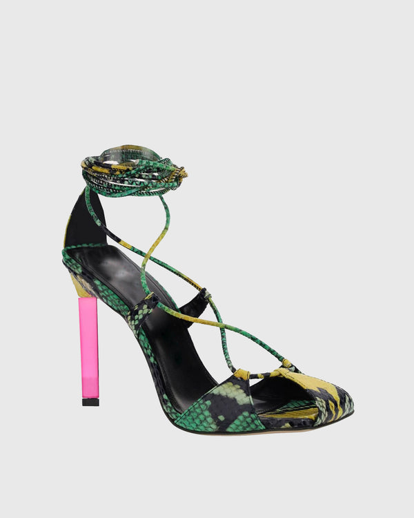 Patrizia Snake Print Lace Up Sandals In Green