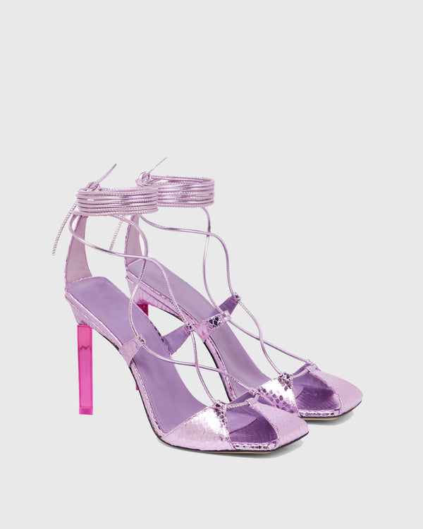 Patrizia Snake Scales Lace Up Sandals In Purple