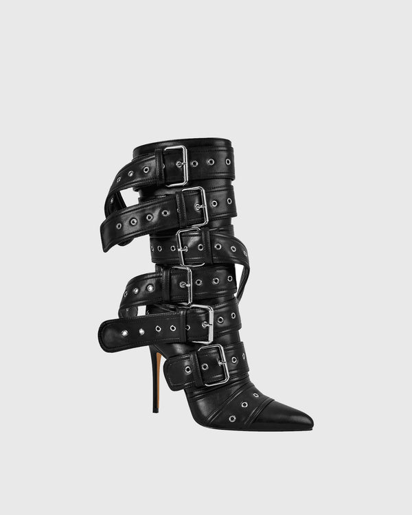 Pierina Buckle Leather Mid Calf Boots