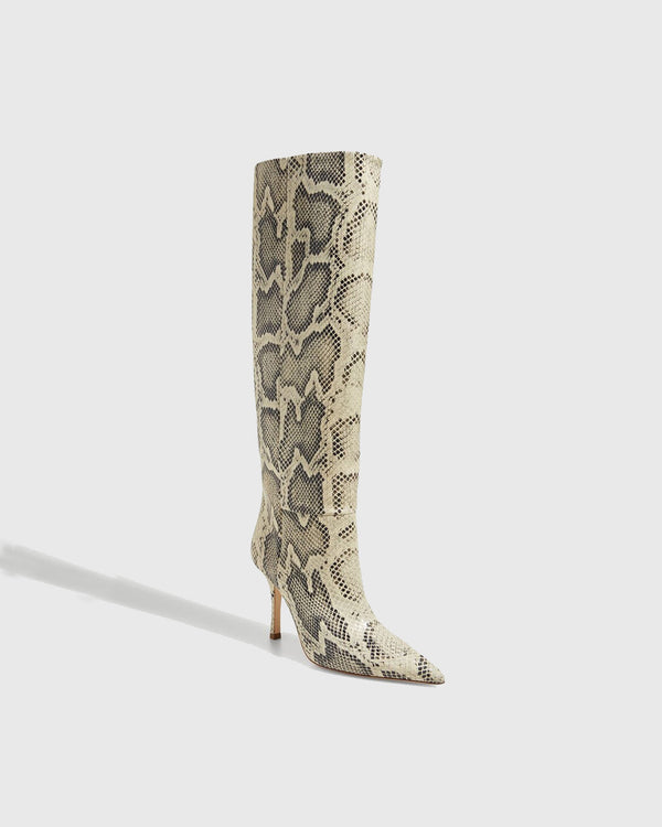 Pietra Snake Print Leather Knee High Boots